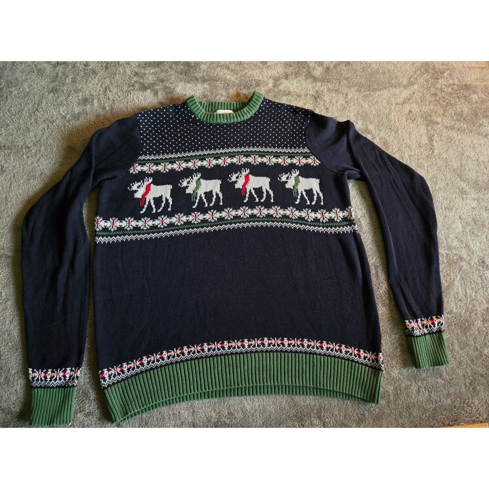 Aspen Moose Fair Isle Sweater Mens Size M Navy Blue Excellent Cotton Knit